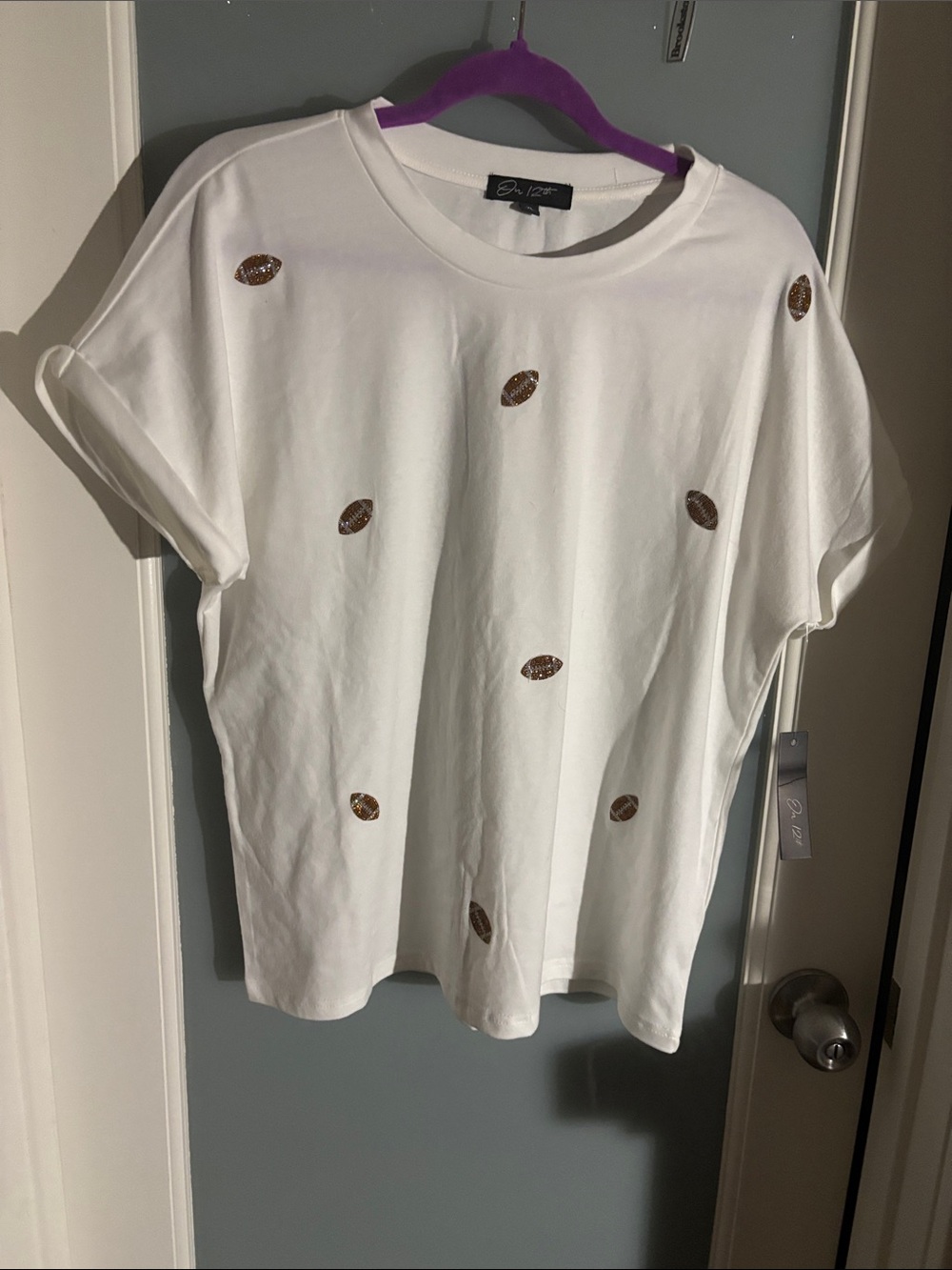 White Tee with Gold Sequin Embellishments